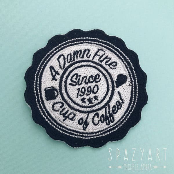 Damn Fine Cup of Coffee Embroidered Patch or Sticker Patch - embroidery, embroidered sticker, patches, iron on, sew on, sticker