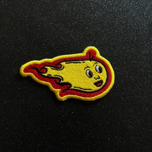 Happy Flame Embroidered Patch or Sticker Patch - embroidery, embroidered sticker, patches, iron on, sew on, sticker