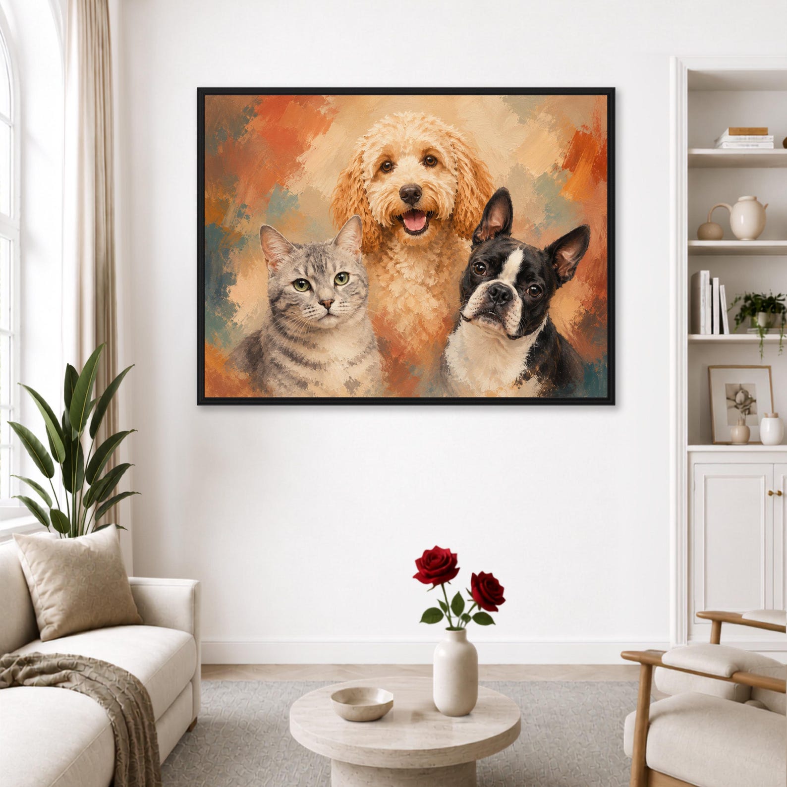 Custom 3 Pet Portrait From Photo, Personalised Dog and Cat Oil Painting ...
