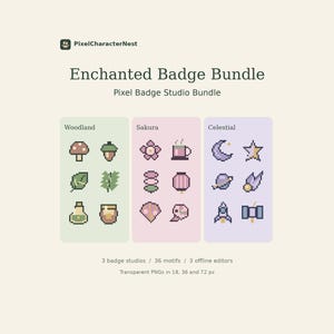 Pixel Twitch Sub Badge Bundle: Woodland, Sakura and Celestial Palette Editors