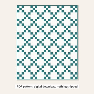 May include: A quilt pattern featuring a repeating geometric grid of white squares separated by small teal squares. The design creates a lattice effect across the entire surface. Below the image, the text reads: PDF pattern, digital download, nothing shipped.