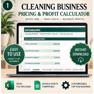 Cleaning Business Pricing Calculator | Excel / Google Sheets | Cleaning Quote & Profit Tracker