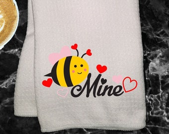 Bee Mine Hand Towel, Valentine's Day Hand Towel, Holiday Kitchen Towel, Valentine Decor, Housewarming Gift