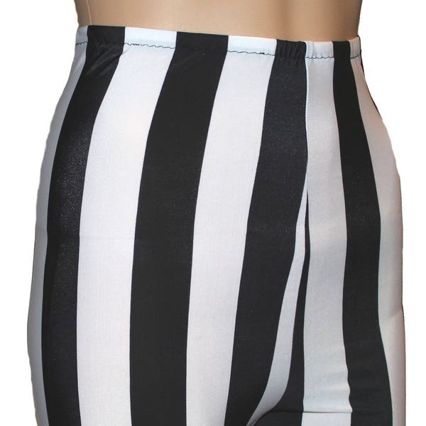 High Waisted Black and White Shorts, Spandex Shorts, Horizontal Stripes, Vertical Stripes