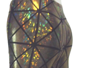 Gold Mosaic Holographic Leggings, Yoga Pants for Women, Exercise Pants, Holographic Mermaid Scale, Pocket Leggings, Leggings with Pockets