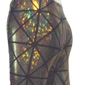 Gold Mosaic Holographic Leggings, Yoga Pants for Women, Exercise Pants, Holographic Mermaid Scale, Pocket Leggings, Leggings with Pockets