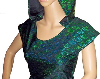 Hooded Cap Sleeved Mermaid Skater Dress, Festival Clothes, Party Dress, Sexy Mermaid Dress, Shiny Dress, Mermaid Party Dress