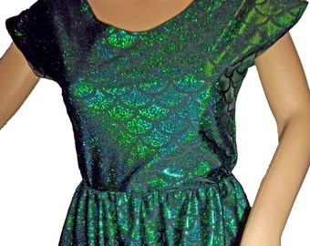 Cap Sleeved Mermaid Skater Dress, Festival Clothes, Party Dress, Sexy Mermaid Dress, Shiny Dress, Mermaid Party Dress