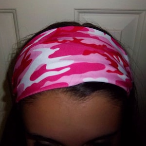 Pink Cammo Yoga Headband, Fitness Headband, Workout Headband, Running Headband, No Slip Headband, Moisture Wicking Headband, Wide Headband