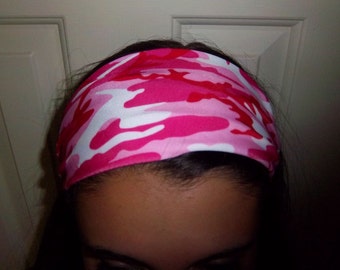 Pink Cammo Yoga Headband, Fitness Headband, Workout Headband, Running Headband, No Slip Headband, Moisture Wicking Headband, Wide Headband