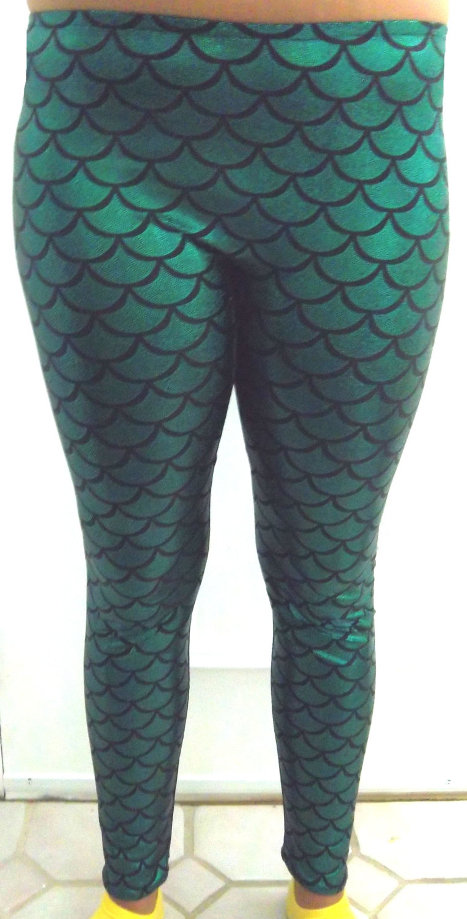 Green on Black Holographic Mermaid Leggings Shiny Leggings Etsy
