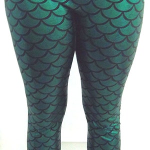 Green Holographic Mermaid Meggings, Men&#39;s Pocket Leggings, Cosplay, Merman Costume, Mermaid Costume, Shiny Leggings with Pockets