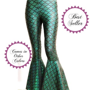 Mermaid Bell Bottom Flares, Flared Holographic Mermaid Leggings, Festival Clothes, Bell Bottom Mermaid Pants