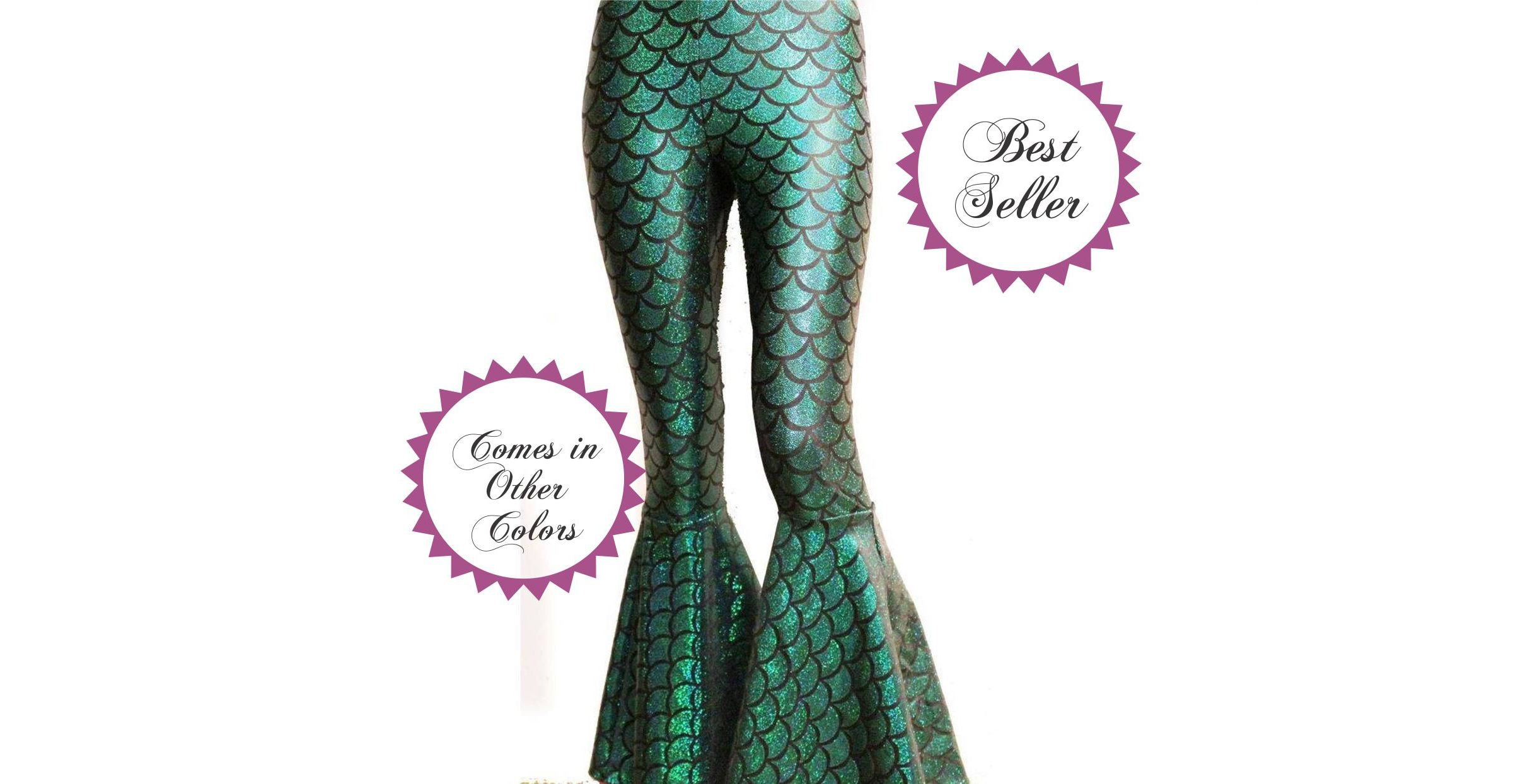 Mermaid Bell Bottom Flares, Flared Holographic Mermaid Leggings