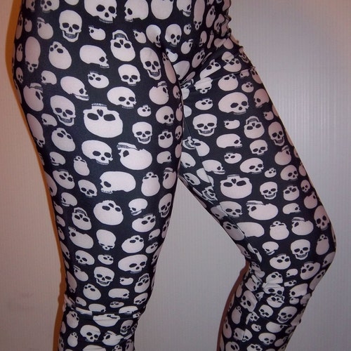 Skull Leggings white on Black Printed Leggings Yoga Pants Etsy