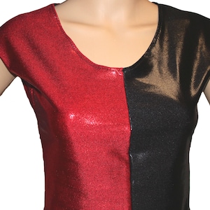Harlequin Capped Sleeve Top, Red/Black Costume, Harley Costume, Quinn Costume