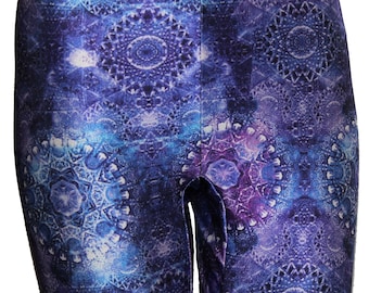 Men's Purple Mandala Meggings, Boho Leggings, Printed Pocket Leggings, Yoga Pants, Yoga Leggings with Pockets, Running Pants, Funky Leggings