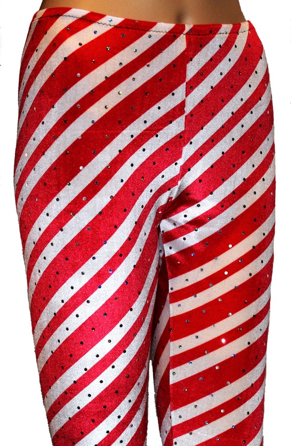 Youth Red and White Striped Candy Cane Leggings, Christmas