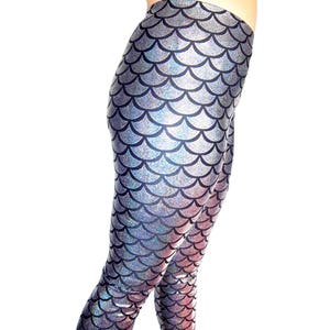 Silver Holographic Mermaid Leggings,Shiny Leggings, Yoga Pants, Running Pants, Pocket Leggings, Leggings with Pockets