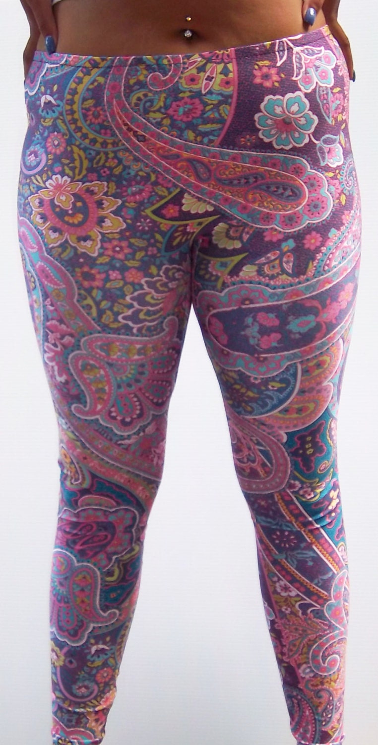 Bright Paisley Leggings Printed Leggings Yoga Pants Running - Etsy