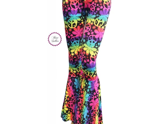 Hippie Flare Pants Peace and Flower 