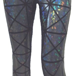 Silver Mosaic Holographic Leggings, Yoga Pants for Women, Exercise Pants, Holographic Mermaid Scale Pocket Leggings, Leggings with Pockets