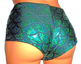 Mermaid Booty Shorts, Festival Clothes, Sexy Mermaid Cheeky Pants, Shiny Leggings, Mermaid Rave Shorts, Mermaid Festival Shorts