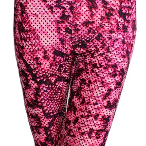 Youth Sparkly Pink Rattle Snake Printed Leggings, Girls Leggings, Cobra Print Leggings, Yoga Pants, Running Pants
