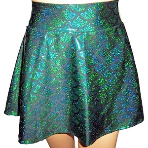 12&quot; Mermaid Mini Skater Skirt, Festival Clothes, Mermaid Skirt, Mermaid Scale Skirt, Mini Skirt, Mermaid Rave Skirt