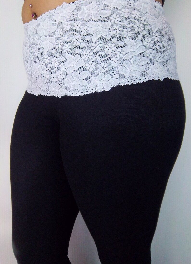 White Lace Topped Leggings/ Lace Trim Leggings Leggings for Etsy