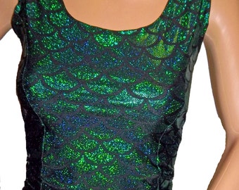 Mermaid Tank Crop Top, Festival Clothes, Tank Back Crop Top, Sexy Mermaid Top, Shiny Tops, Mermaid Rave Top