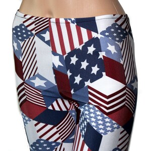 Youth Patriotic Geometric Leggings, U.S. Flag Leggings, Red White & Blue Girls Leggings, Optional Matching Scrunchie or Headband