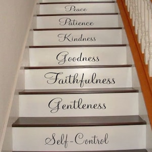 Galatians 5:22-23 Stair Riser Decals, Stair Decals, Fruit of the Spirit Decals, Inspiration Quotes Stair Decals, Stair Stickers, Wall Decals image 2