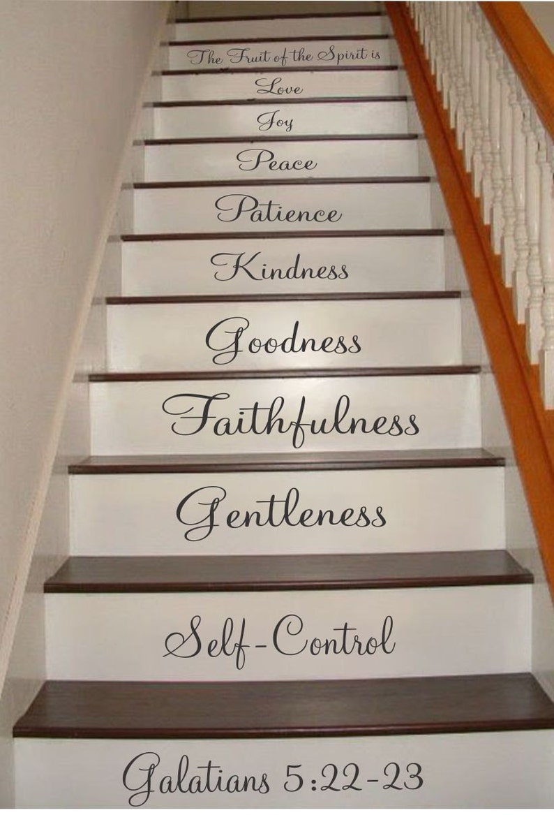 Galatians 5:22-23 Stair Riser Decals, Stair Decals, Fruit of the Spirit Decals, Inspiration Quotes Stair Decals, Stair Stickers, Wall Decals image 2