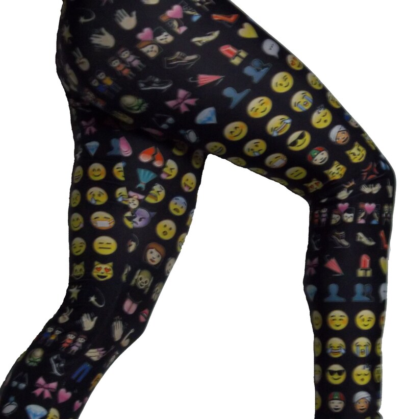 Emoji Leggings on Black Background Printed Leggings Yoga Etsy