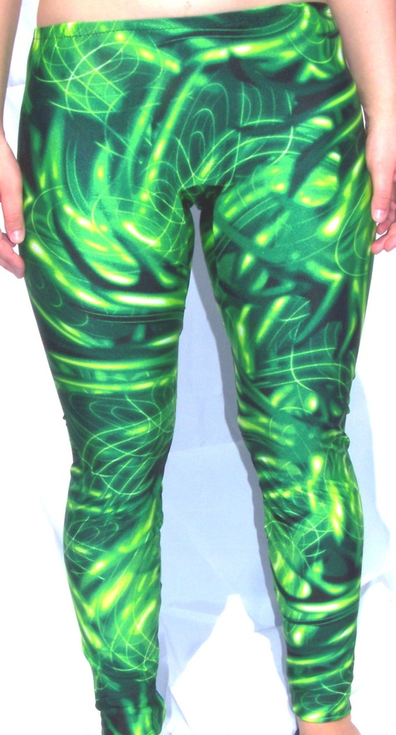 Youth Green Electric Leggings, Girls Leggings, Printed Leggings