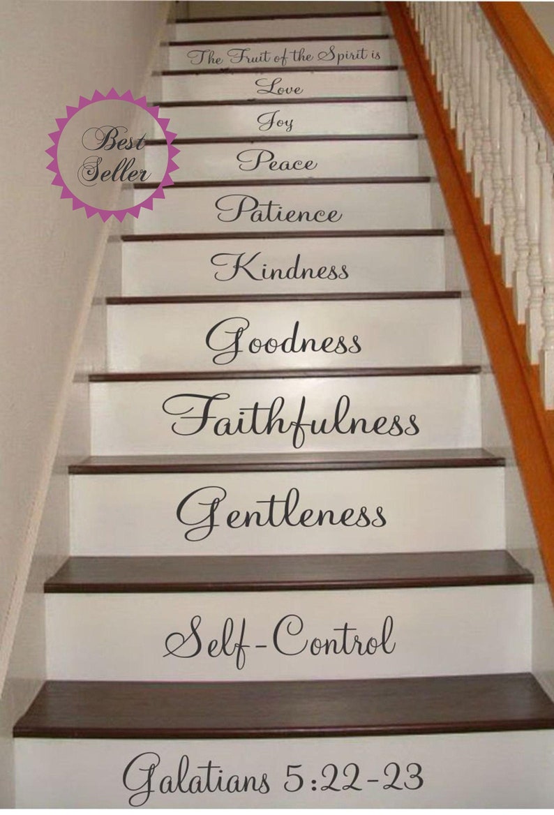 Galatians 5:22-23 Stair Riser Decals, Stair Decals, Fruit of the Spirit Decals, Inspiration Quotes Stair Decals, Stair Stickers, Wall Decals image 1