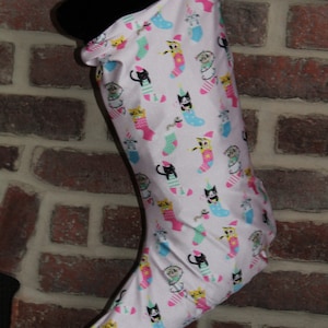 Christmas Cat Print Christmas Stocking, Personalized Holiday Decor, Holiday Decorations