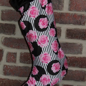 Rose Print Christmas Stocking, Personalized Holiday Decor, Holiday Decorations