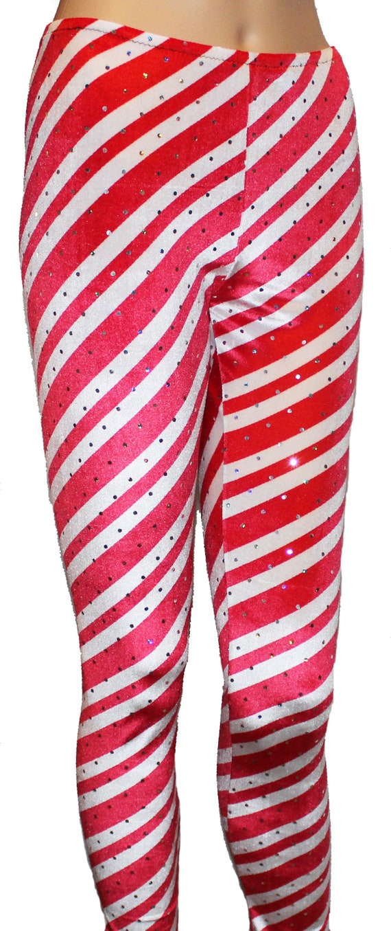 Youth Red and White Striped Candy Cane Leggings, Christmas Leggings, Xmas  Leggings, Printed Winterleggings, Yoga Pants, Running Pants 