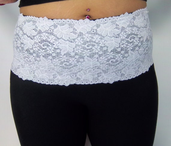 White Lace Topped Leggings/ Lace Trim Leggings, Leggings for Women