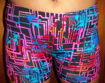 Youth Neon Pipes Shorts, Cheer Shorts, Spandex Dance Shorts, Spandex Gymnastics Shorts, Running Spandex Shorts