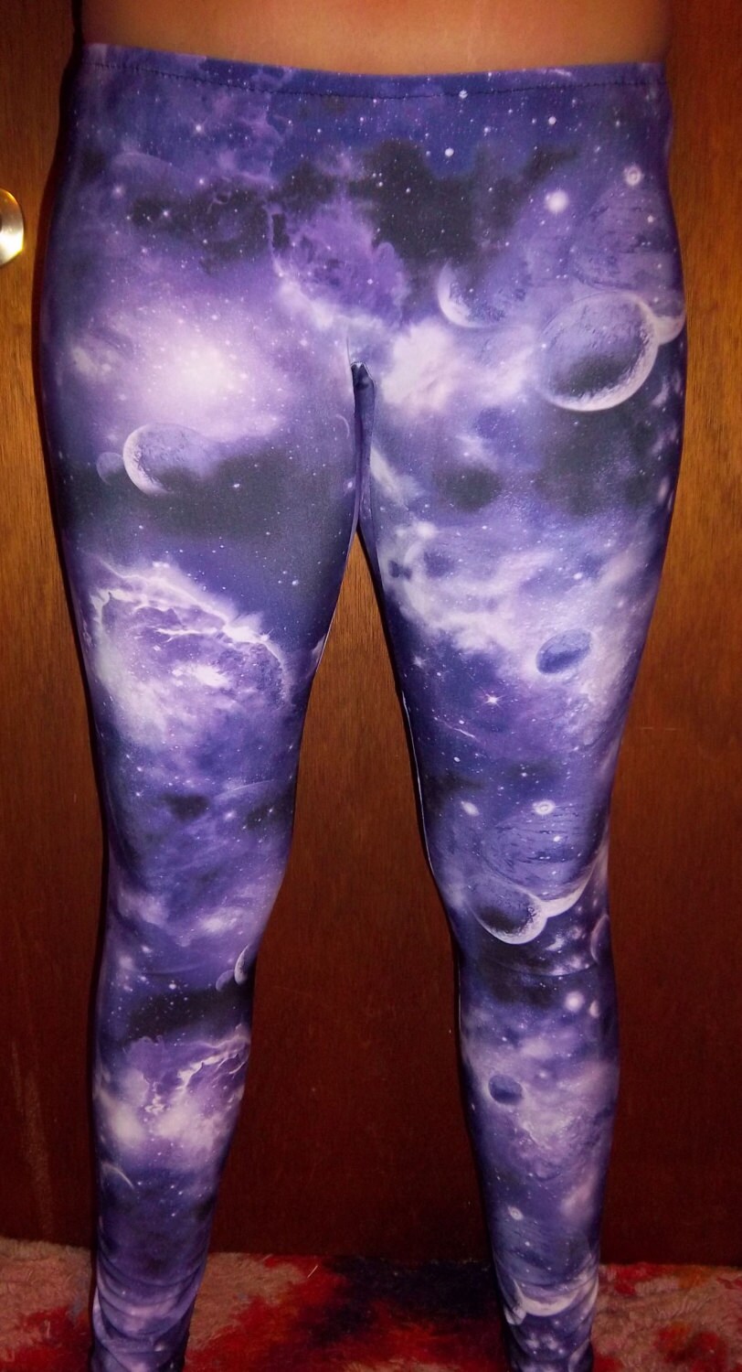 Black and White purple Galaxy Leggings, Printed Leggings, Yoga Pants,  Running Pants, Pocket Leggings, Leggings With Pockets 