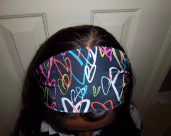 Heart Doodles Yoga Headband, Fitness Headband, Workout Headband, Running Headband, No Slip Headband, Moisture Wicking Headband,Wide Headband