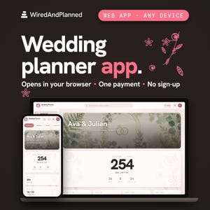 Digital Wedding Planner App, Checklist, Budget Tracker, Guest List, RSVP, Seating Chart, Timeline