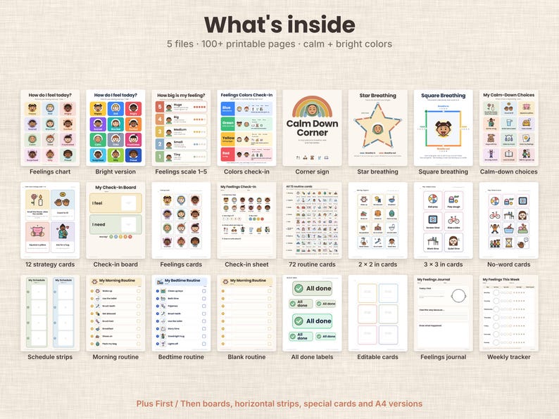 Emotion Regulation Kit Feelings Chart, Visual Schedule Cards, Calm Down Corner Kit, Emotions ...
