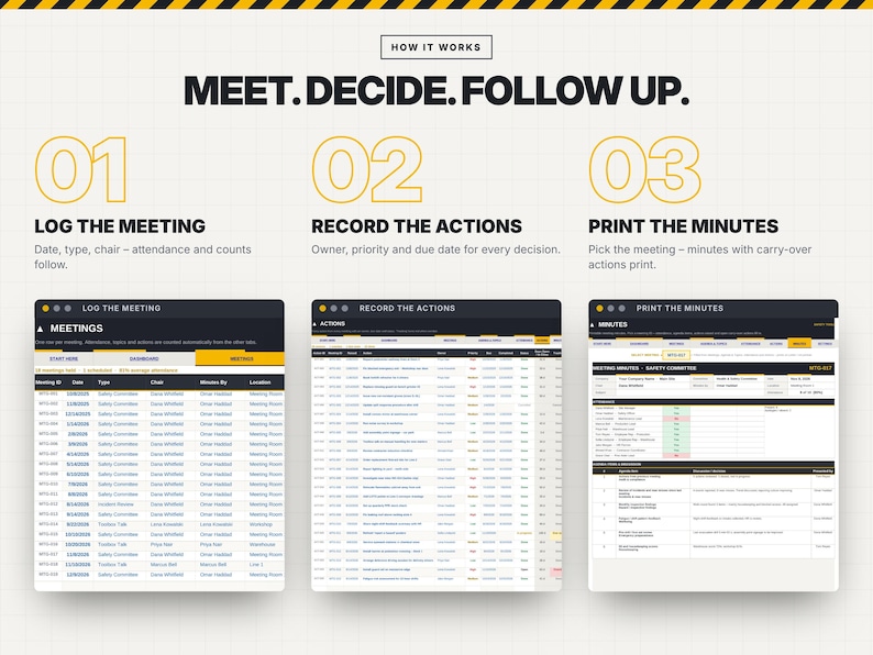 Safety Committee Meeting Tracker Excel, Safety Meeting Minutes Template ...