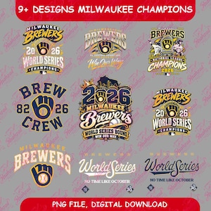 Milwaukee Brewers 2026 Champions PNG, World Series Baseball Clipart, MLB Team Digital Download, Sports Fan Vector Design