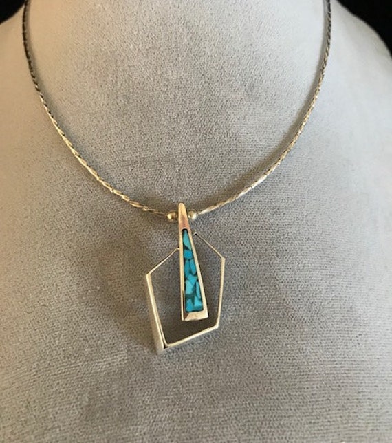 Monument pendant silver necklace with turquoise -… - image 1