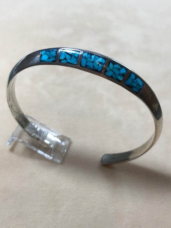 Navajo Silver and Natural Blue Turquoise Knife Edge Bracelet - Etsy